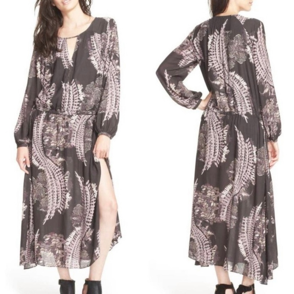 FREE PEOPLE Out of the Woods Raven Boho Long Sleeve Maxi Dress NWT XS Peasant